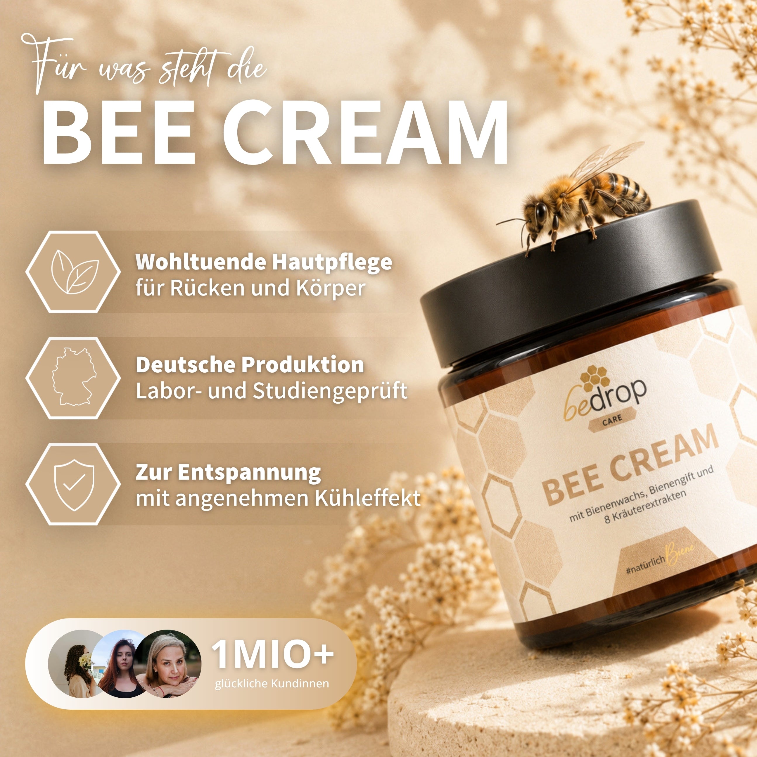 Bee Cream pommade au venin d'abeille avec 8 extraits d'herbes - 100g