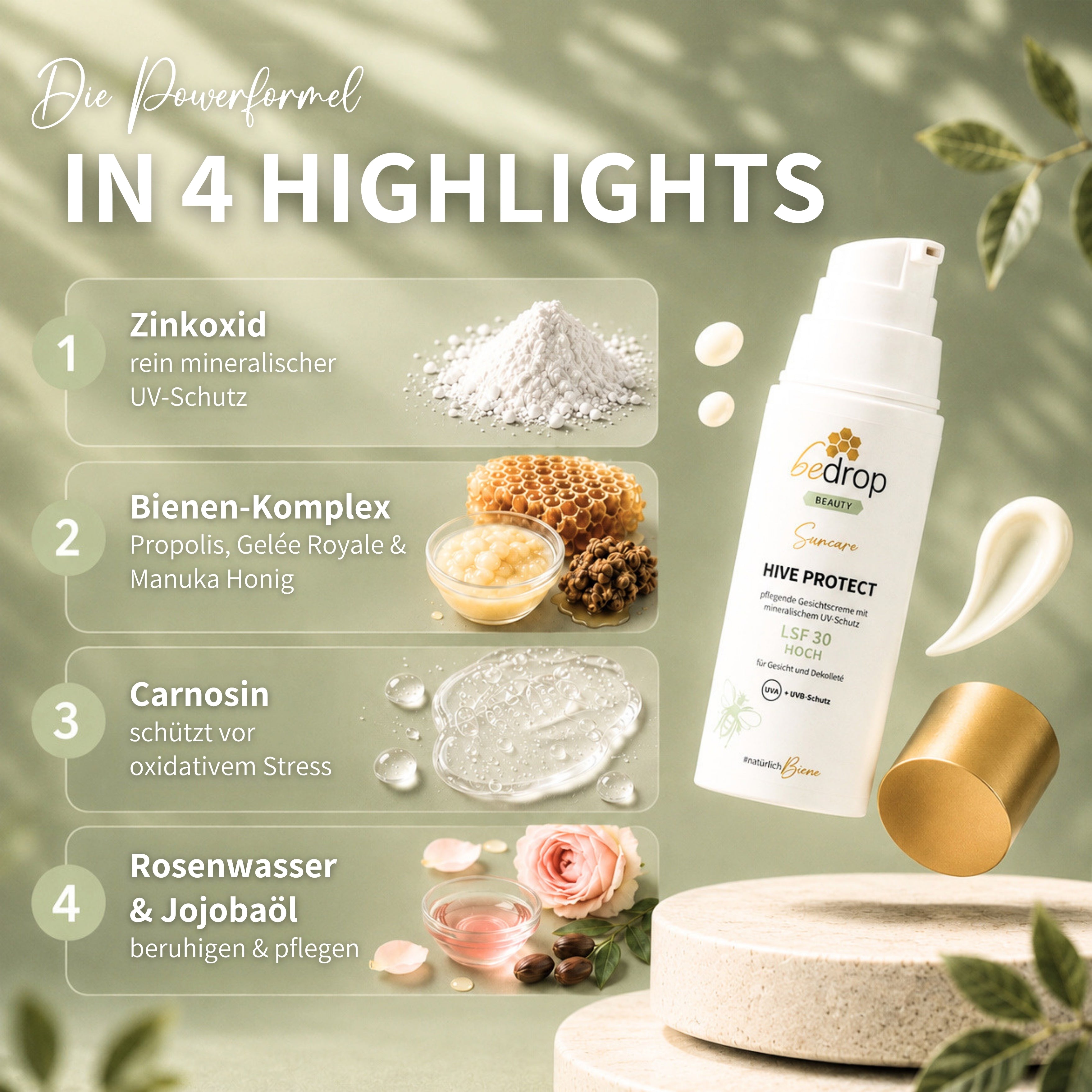 HIVE PROTECT SPF 30 - Crème solaire pour le visage et le décolleté avec protection minérale contre les UVA et les UVB - 50 ml