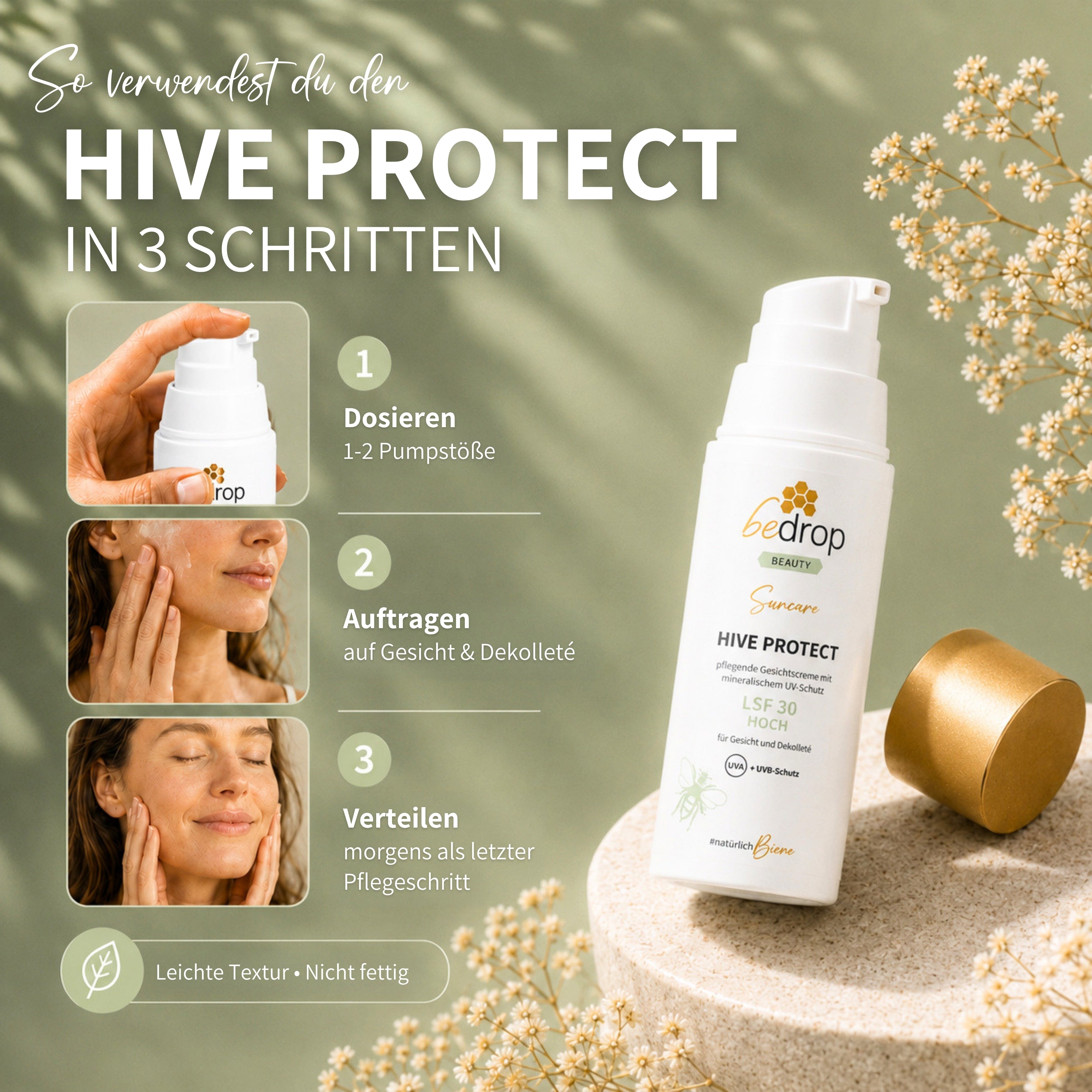 HIVE PROTECT SPF 30 - Crème solaire pour le visage et le décolleté avec protection minérale contre les UVA et les UVB - 50 ml