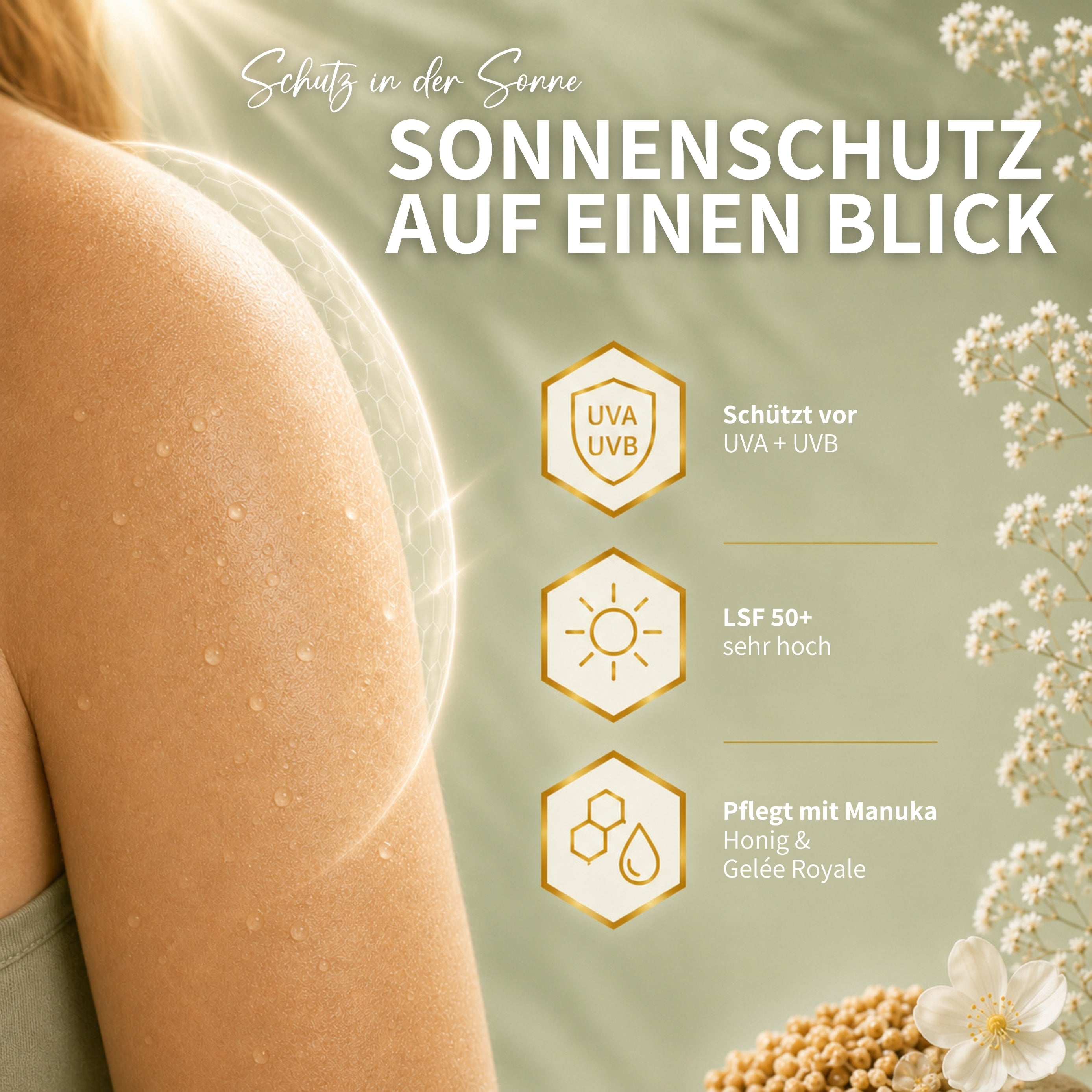 HIVE PROTECT SPF 50+ Spray Solaire au Miel de Manuka et à la Gelée Royale, Protection Solaire pour le Visage & ; Corps - 200 ml