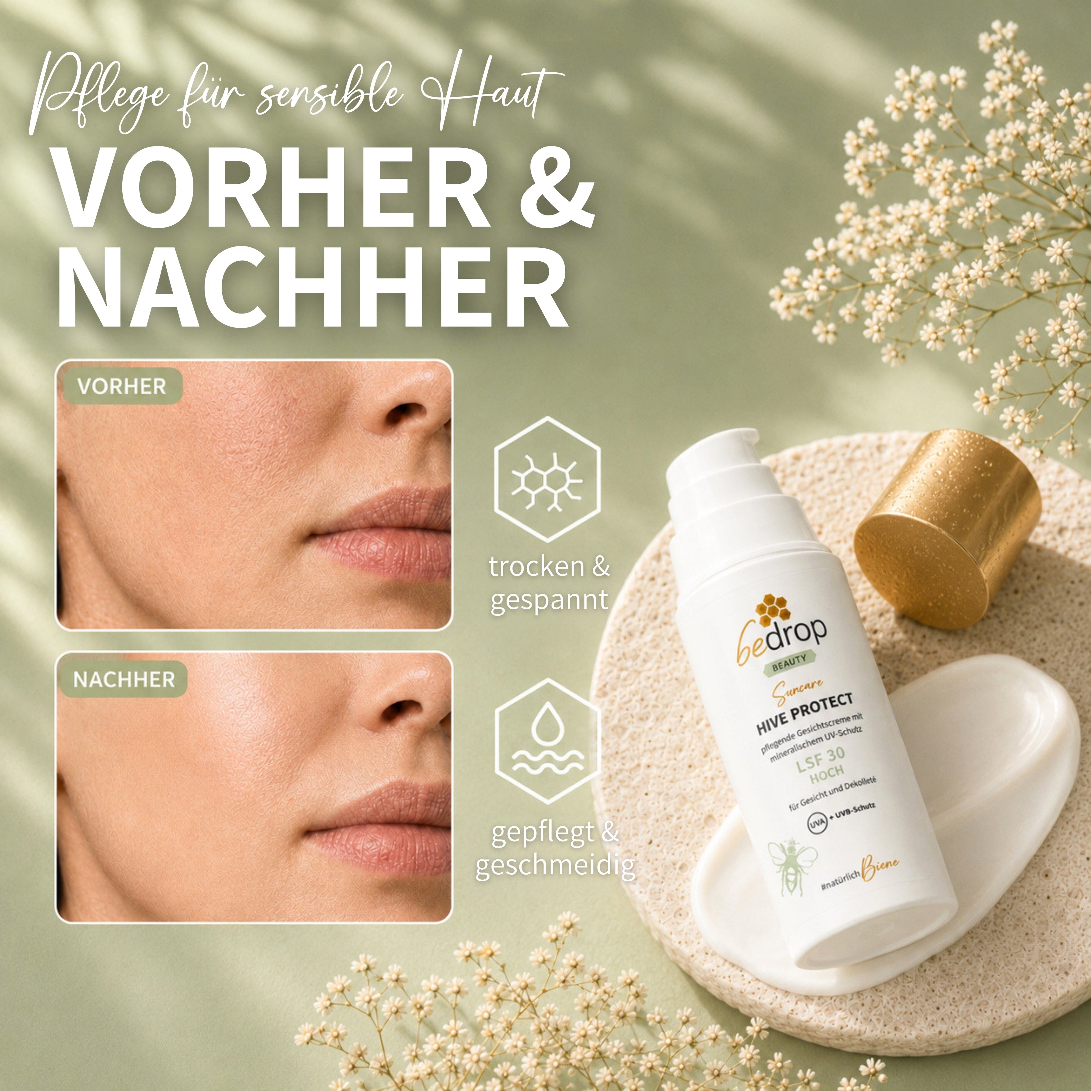 HIVE PROTECT SPF 30 - Crème solaire pour le visage et le décolleté avec protection minérale contre les UVA et les UVB - 50 ml