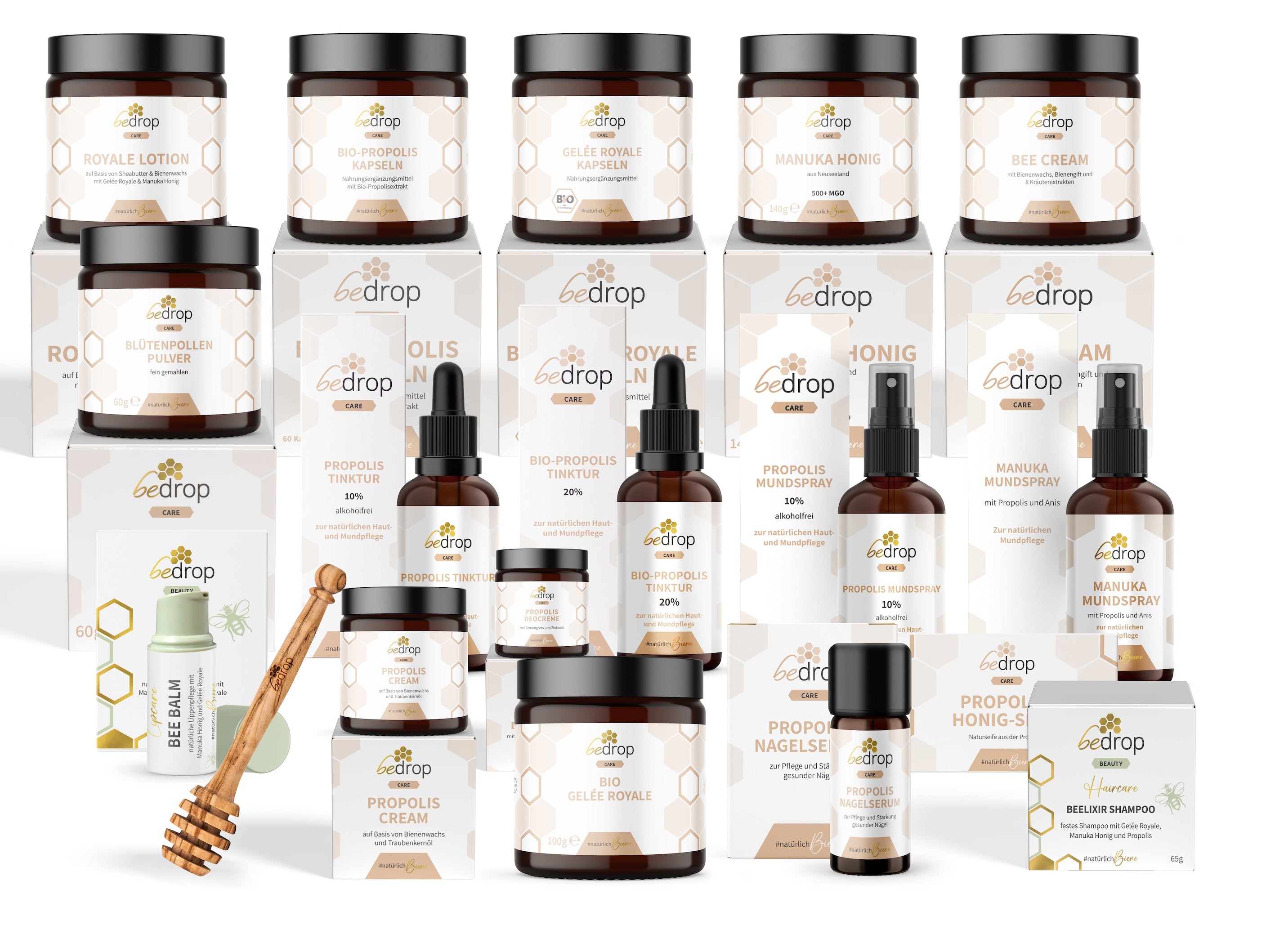 Kit tout-en-un | Propolis + Gelée Royale + Miel de Manuka + Crème d'abeille + Lotion + Savon + Baume d'abeille + Déodorant + Shampooing