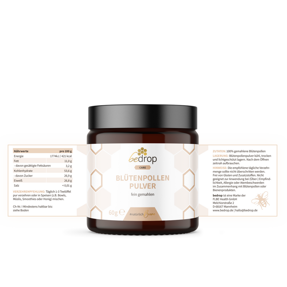 Pollen de fleurs en poudre / Pollen d'abeilles - 60g (Pollen de fleurs moulu)