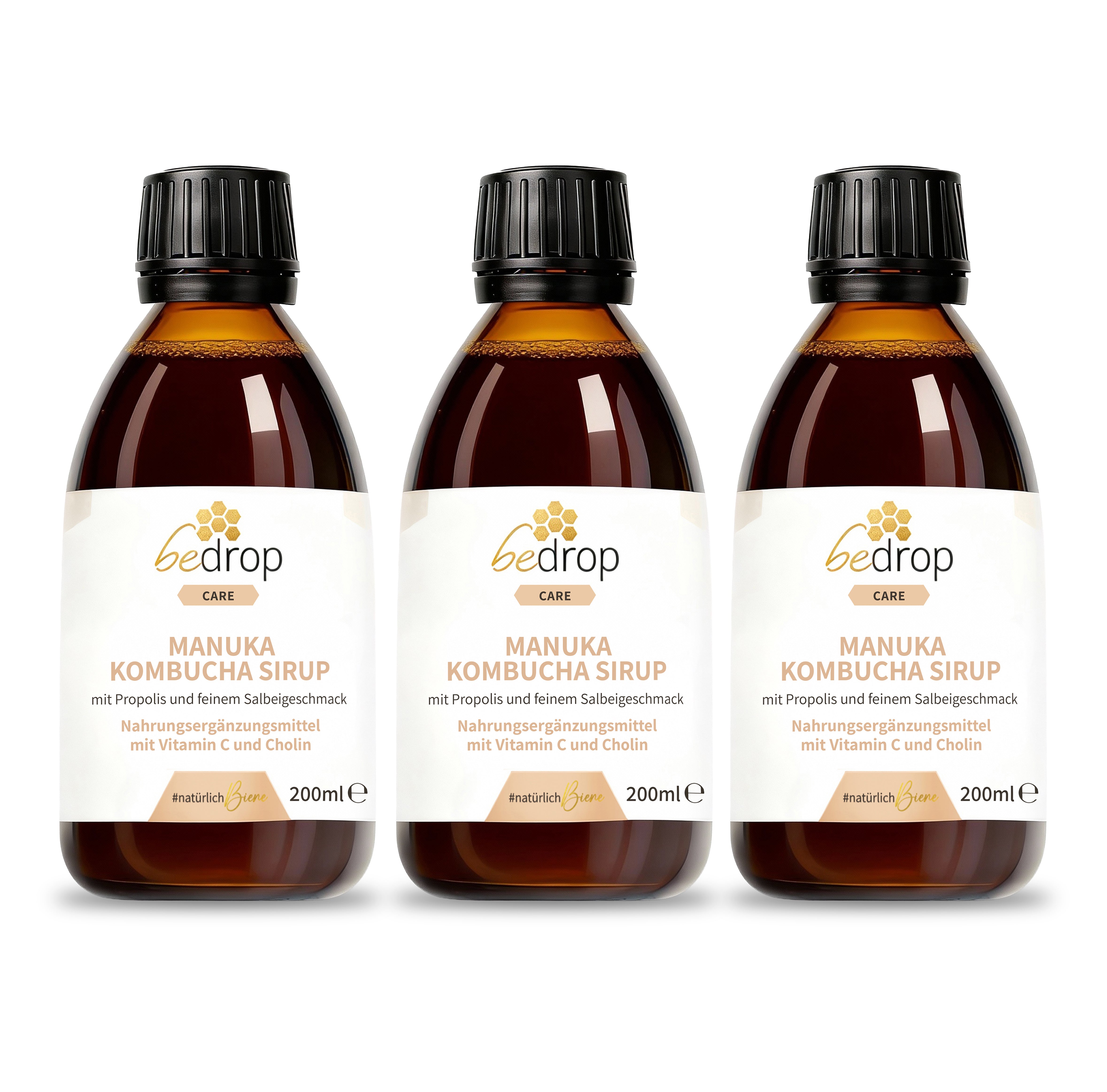 Set d'avantages : 3x Sirop de Manuka Kombucha avec propolis & goût de sauge - 3x 200ml