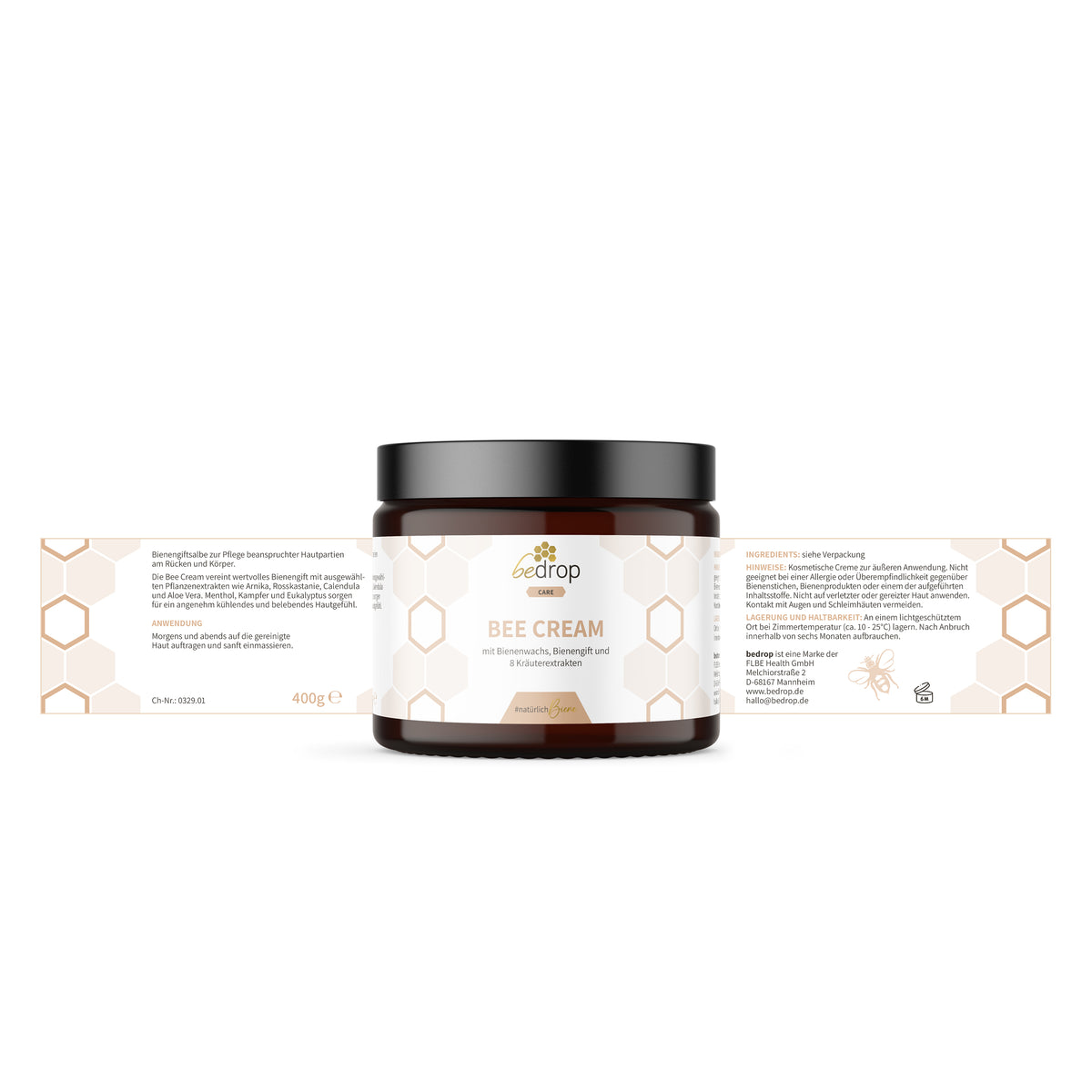 XXL Bee Cream Pommade au venin d'abeille avec 8 extraits d'herbes - 400g