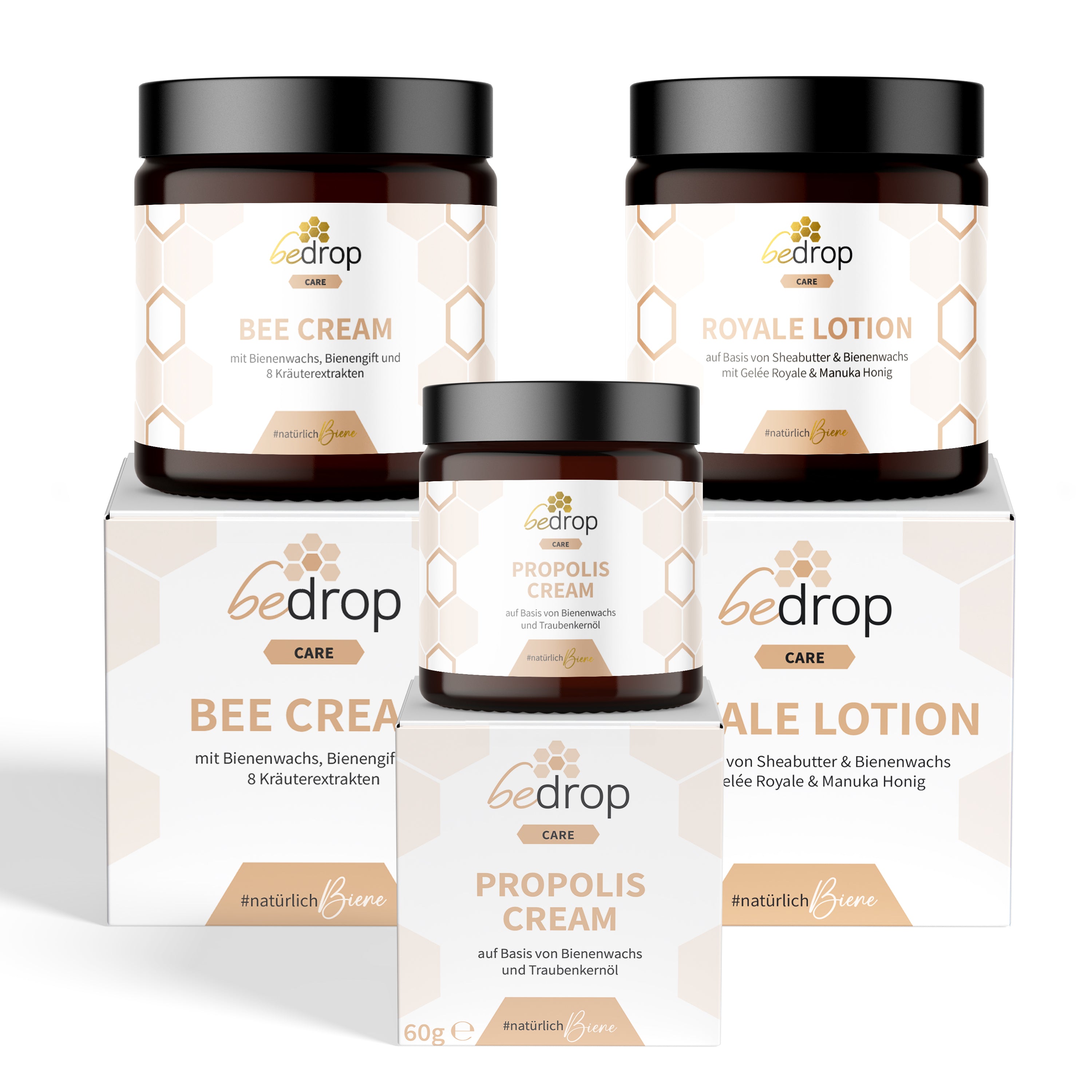 Kit de soins pour la peau | Bee Cream (pommade au venin d'abeille) + Propolis Cream (pommade à la propolis) + Royale Lotion (lotion pour le corps)