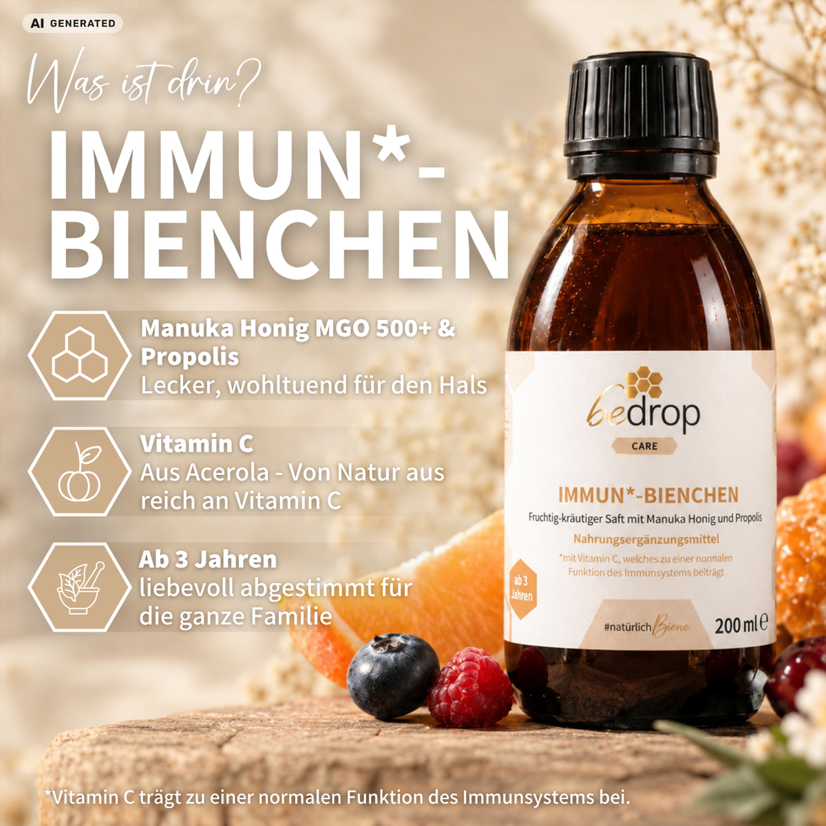 IMMUN*-BIENCHEN - Jus aux notes fruitées et herbacées, au miel de manuka et à la vitamine C issue de l'acérola / 200 ml