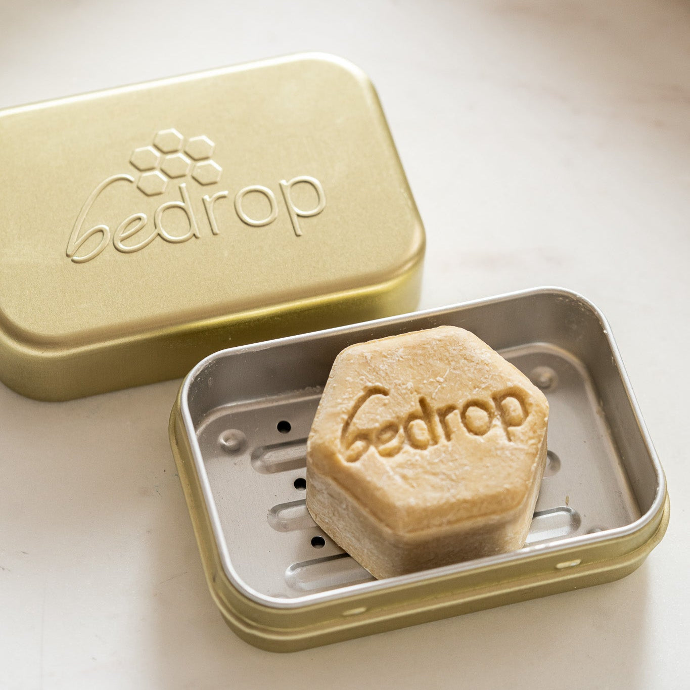 Boîte à savon en aluminium avec grille d'égouttage pour savon & shampooing