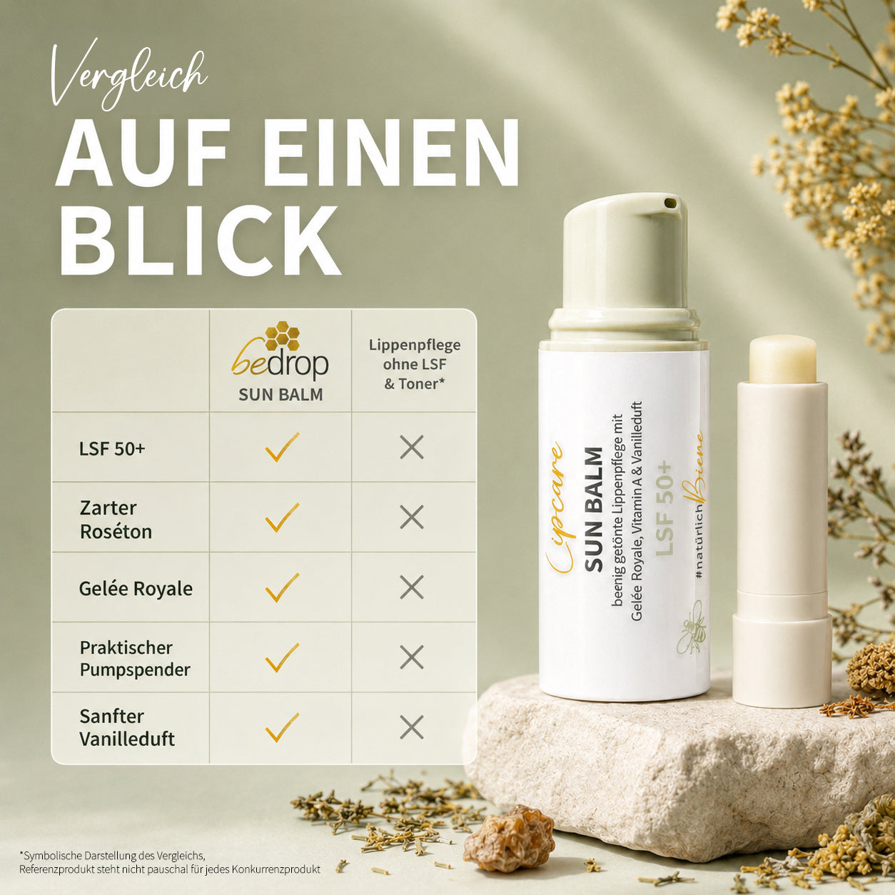 SUN BALM SPF 50+ - baume teinté pour les lèvres à la gelée royale & au délicat parfum de vanille