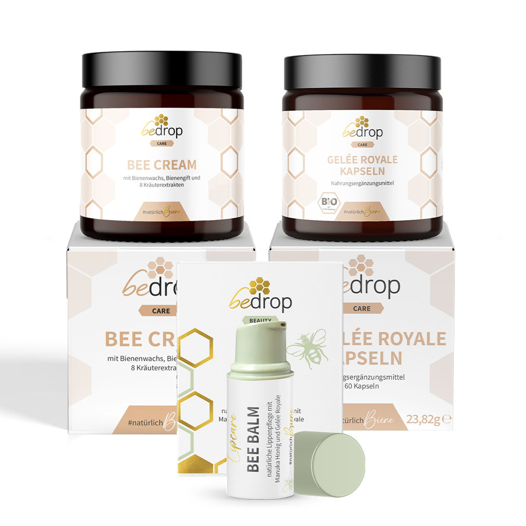 Set bien-être (grand)| Bee Cream (pommade au venin d'abeille) + Capsules de gelée royale + BeeBalm