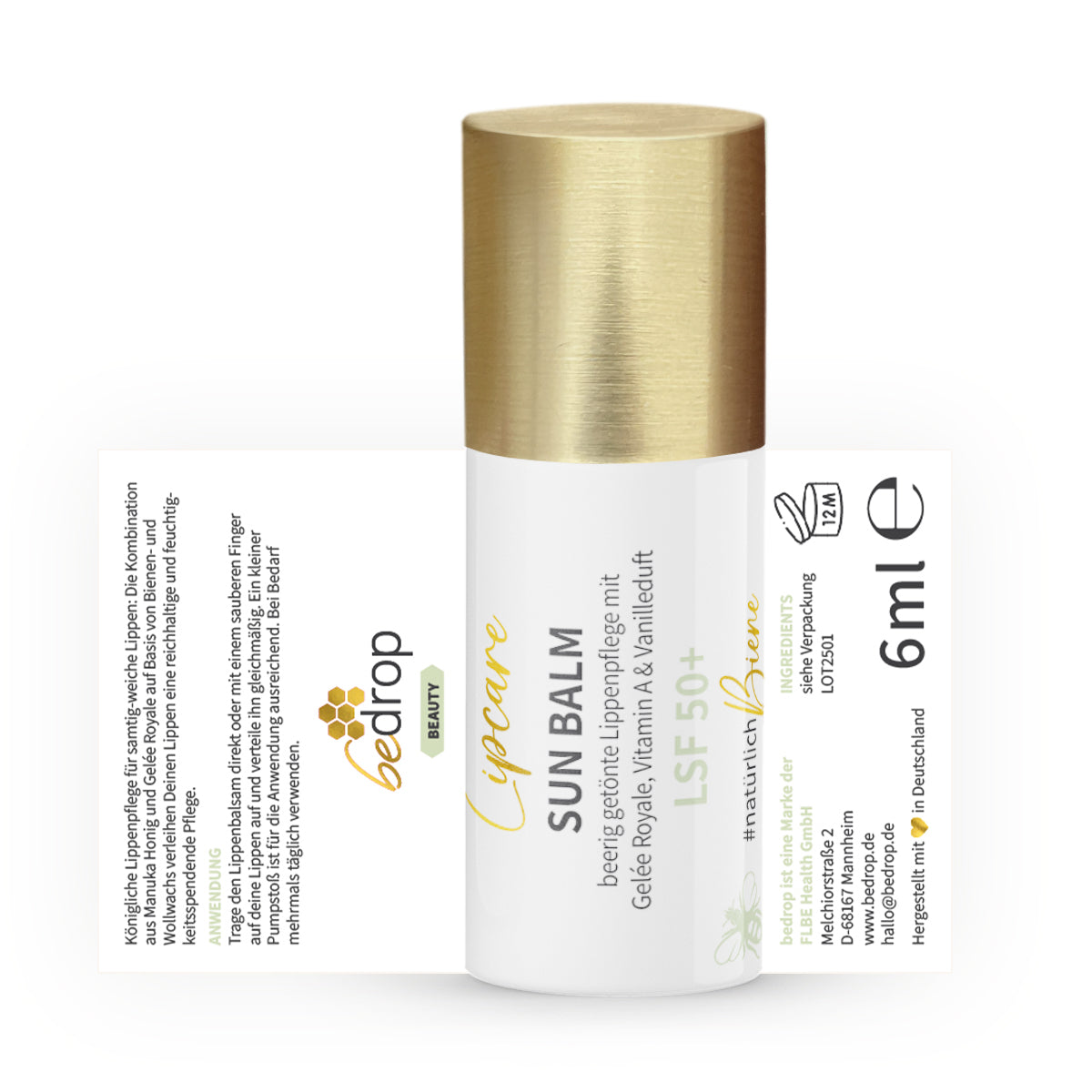 SUN BALM SPF 50+ - baume teinté pour les lèvres à la gelée royale & au délicat parfum de vanille