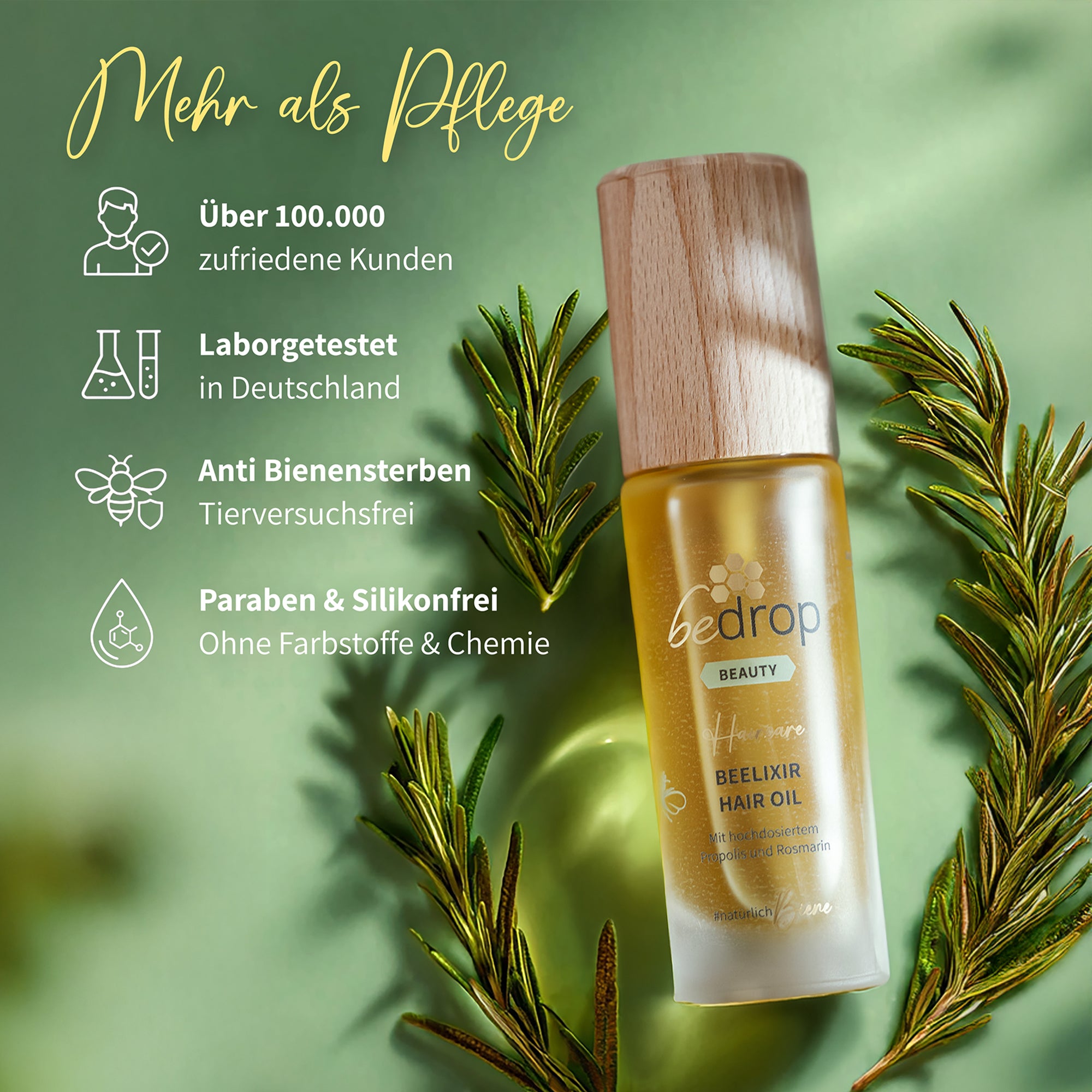 BEELIXIR HAIR OIL / Huile capillaire au Miel de Manuka, à la Propolis et à l'Extrait de Romarin - 30ml