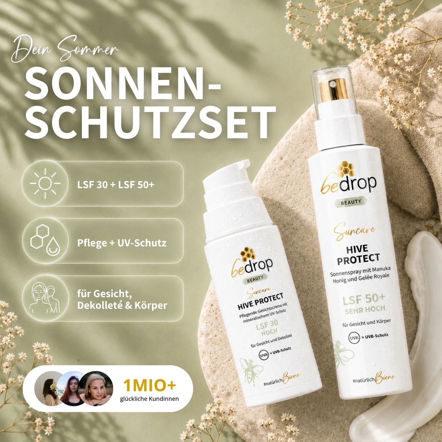 Kit de protection solaire : spray solaire Hive Protect SPF 50+ et Hive Protect SPF 30