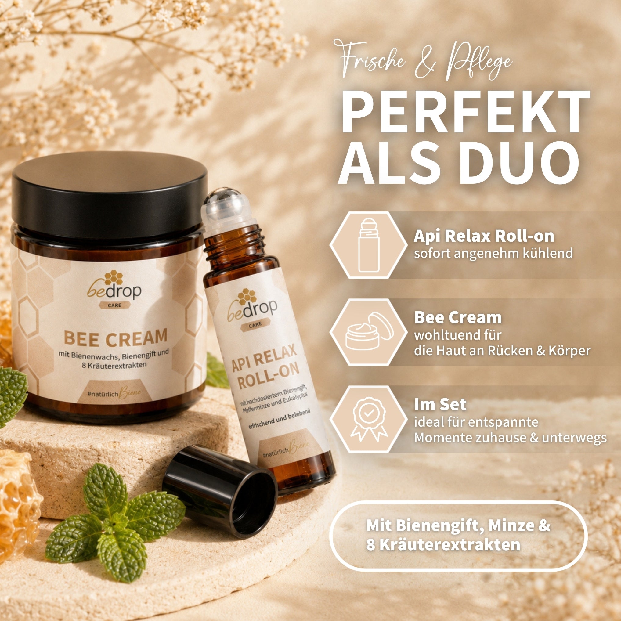 Coffret détente au venin d'abeille : Bee Cream + Api Relax Roll On pour une détente rafraîchissante