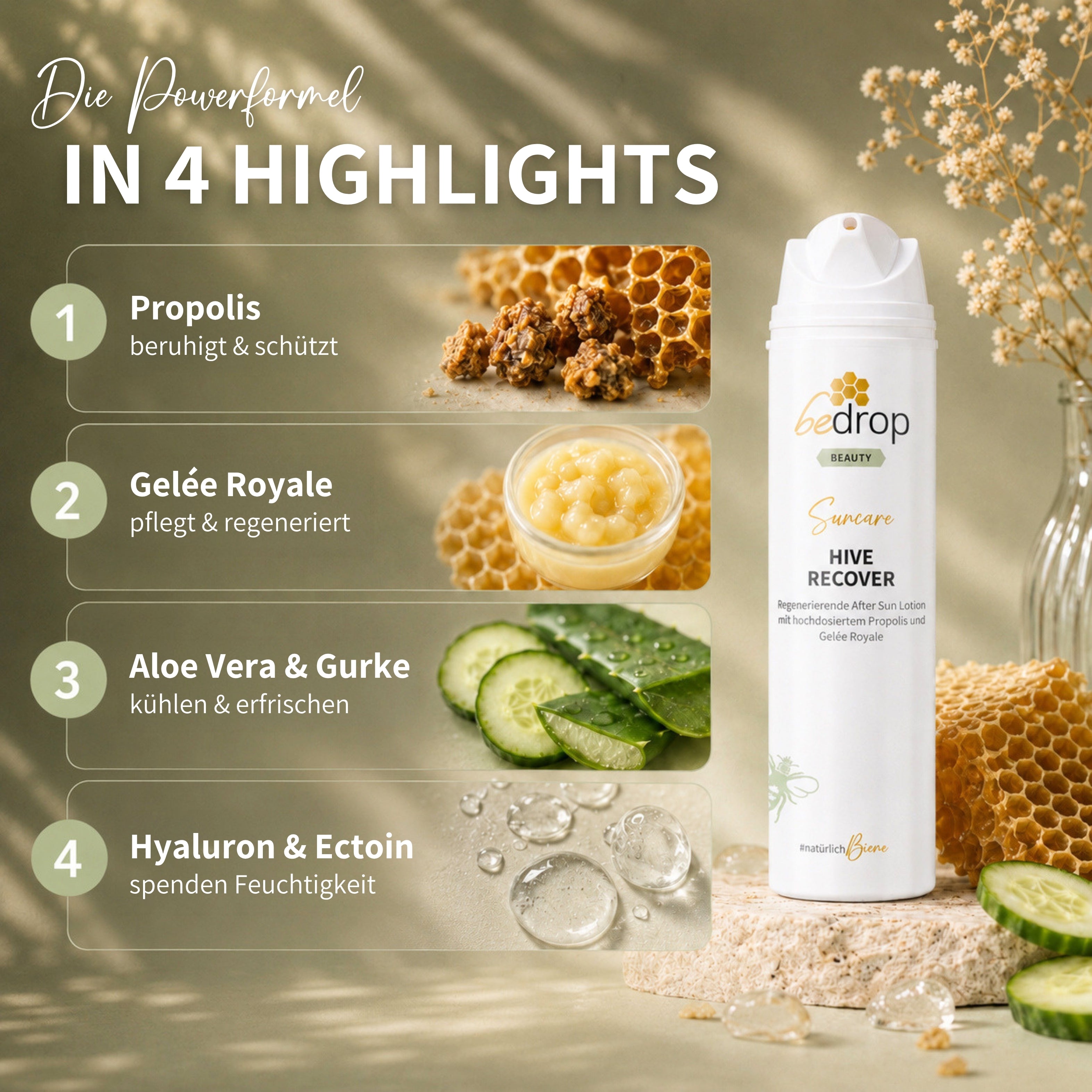 HIVE RECOVER - Lotion régénératrice après-soleil à la gelée royale hautement dosée & à la propolis - 200ml