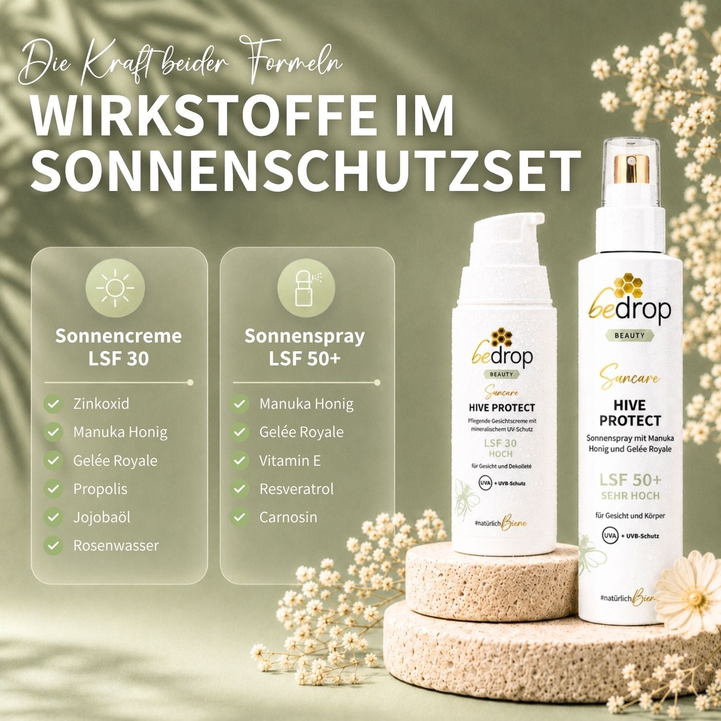 Kit de protection solaire : spray solaire Hive Protect SPF 50+ et Hive Protect SPF 30