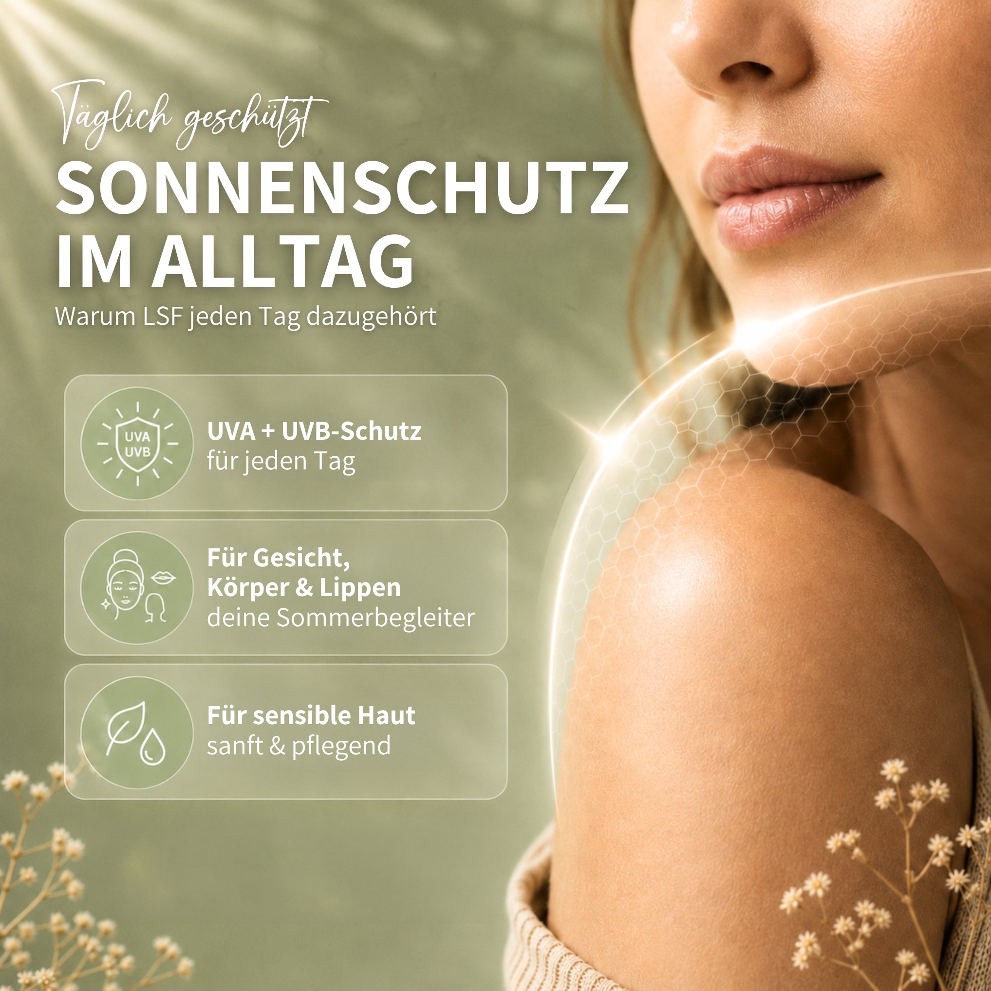 Coffret de soins solaires : baume solaire pour les lèvres, crème visage/crème solaire Hive Protect + spray solaire et après-soleil, SPF 30 et SPF 50+