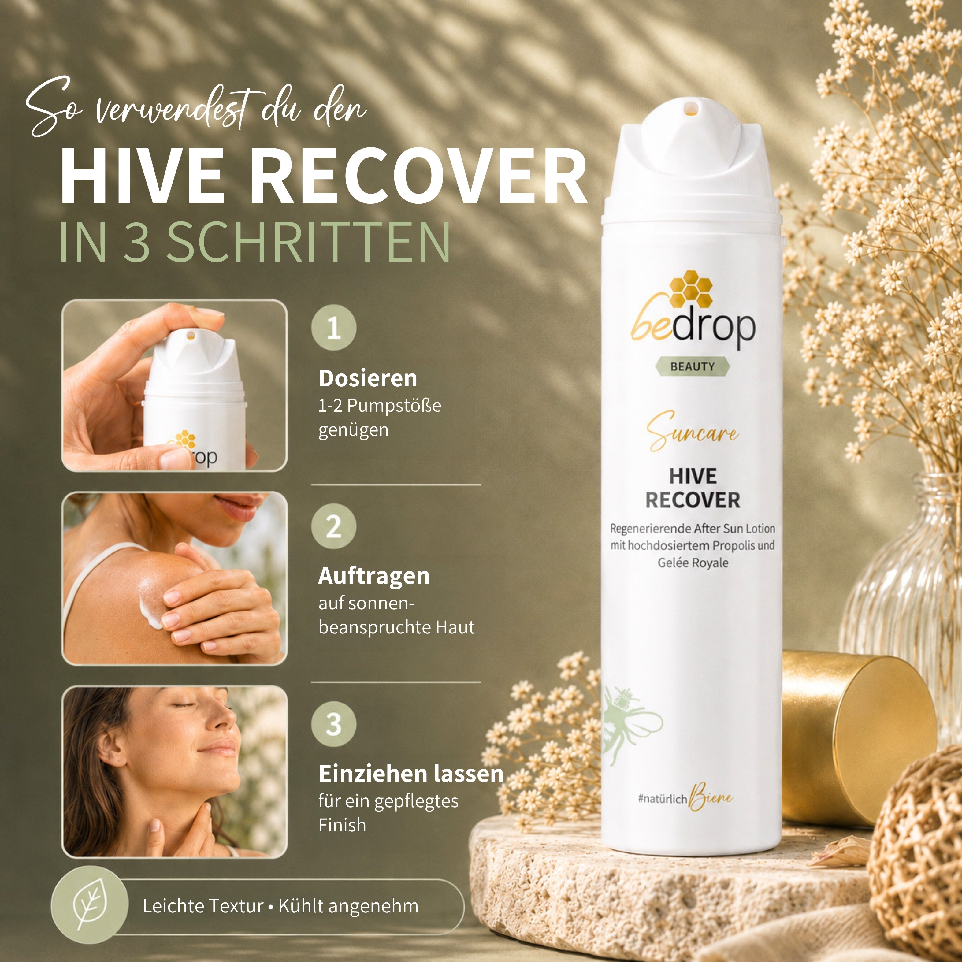 HIVE RECOVER - Lotion régénératrice après-soleil à la gelée royale hautement dosée & à la propolis - 200ml
