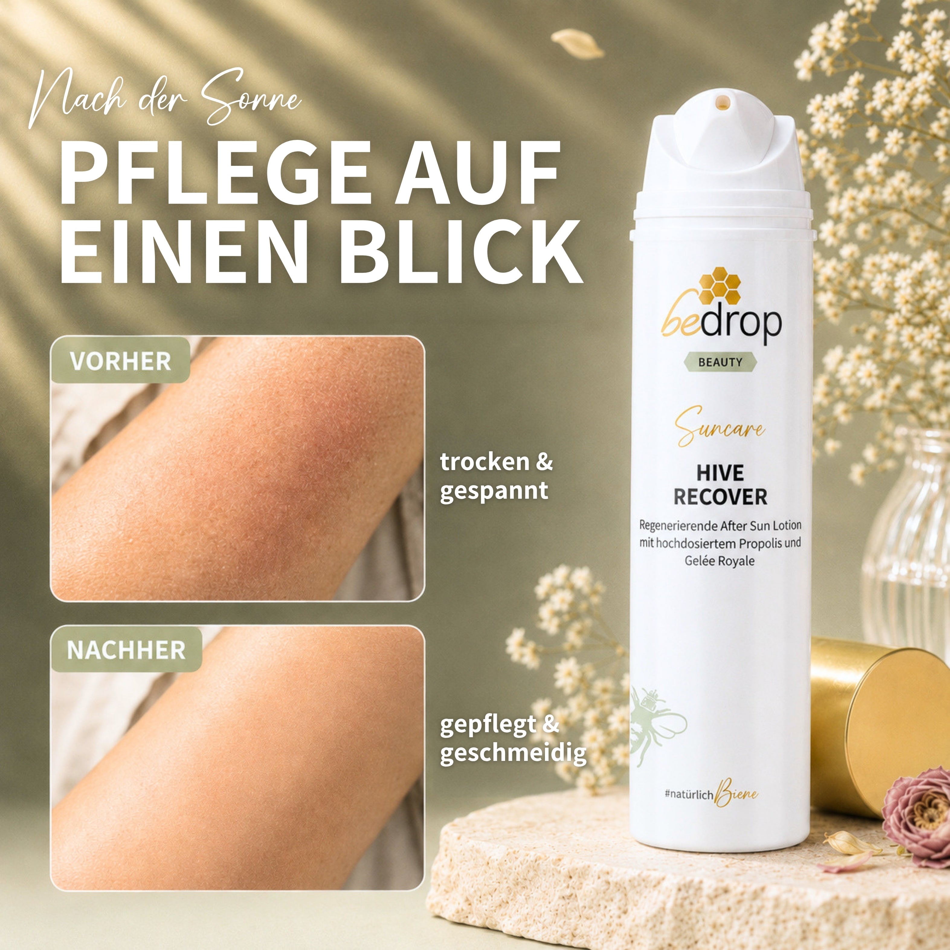 HIVE RECOVER - Lotion régénératrice après-soleil à la gelée royale hautement dosée & à la propolis - 200ml