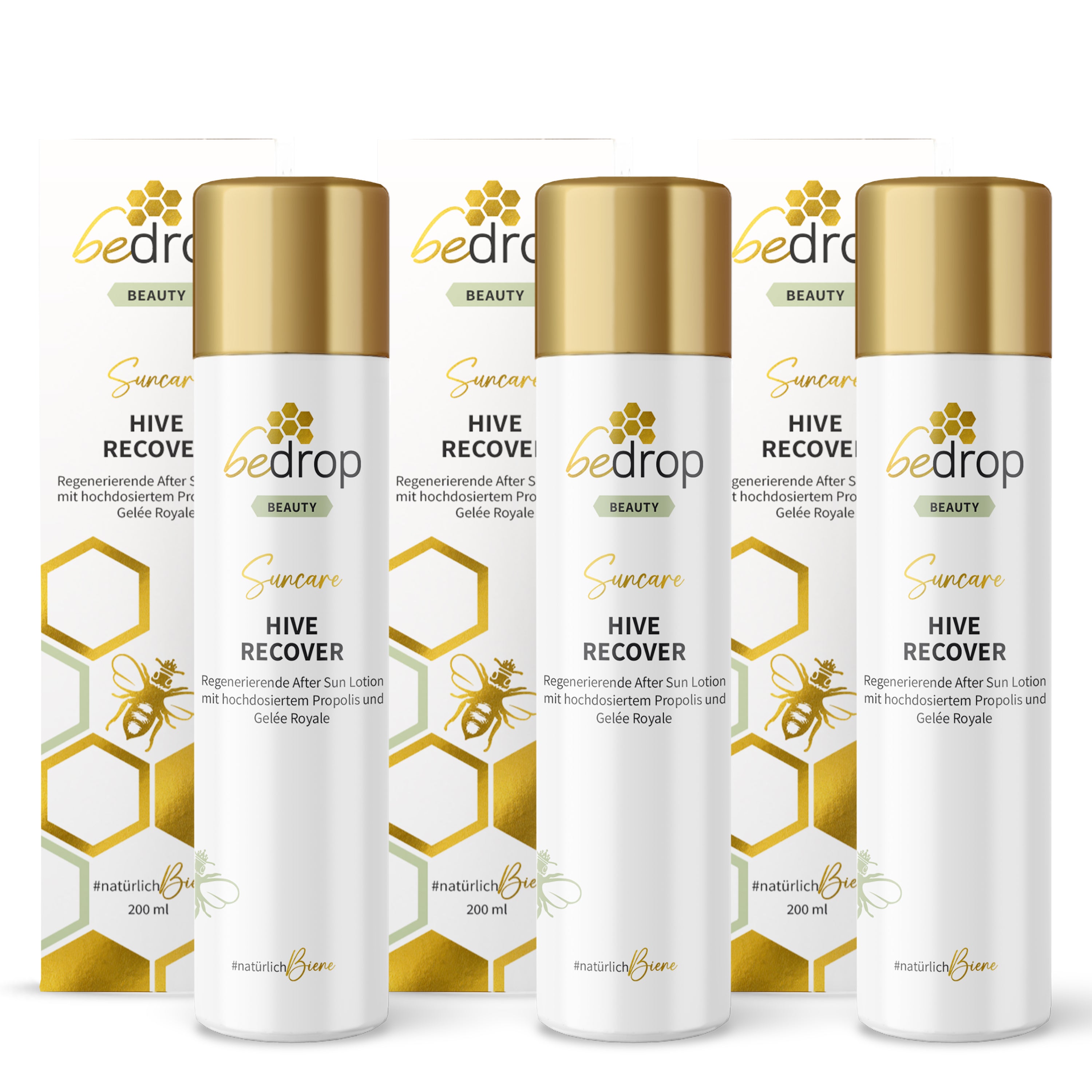 Lot avantageux : 3x HIVE RECOVER - lotion après-soleil régénérante avec gelée royale hautement dosée & propolis - 200ml