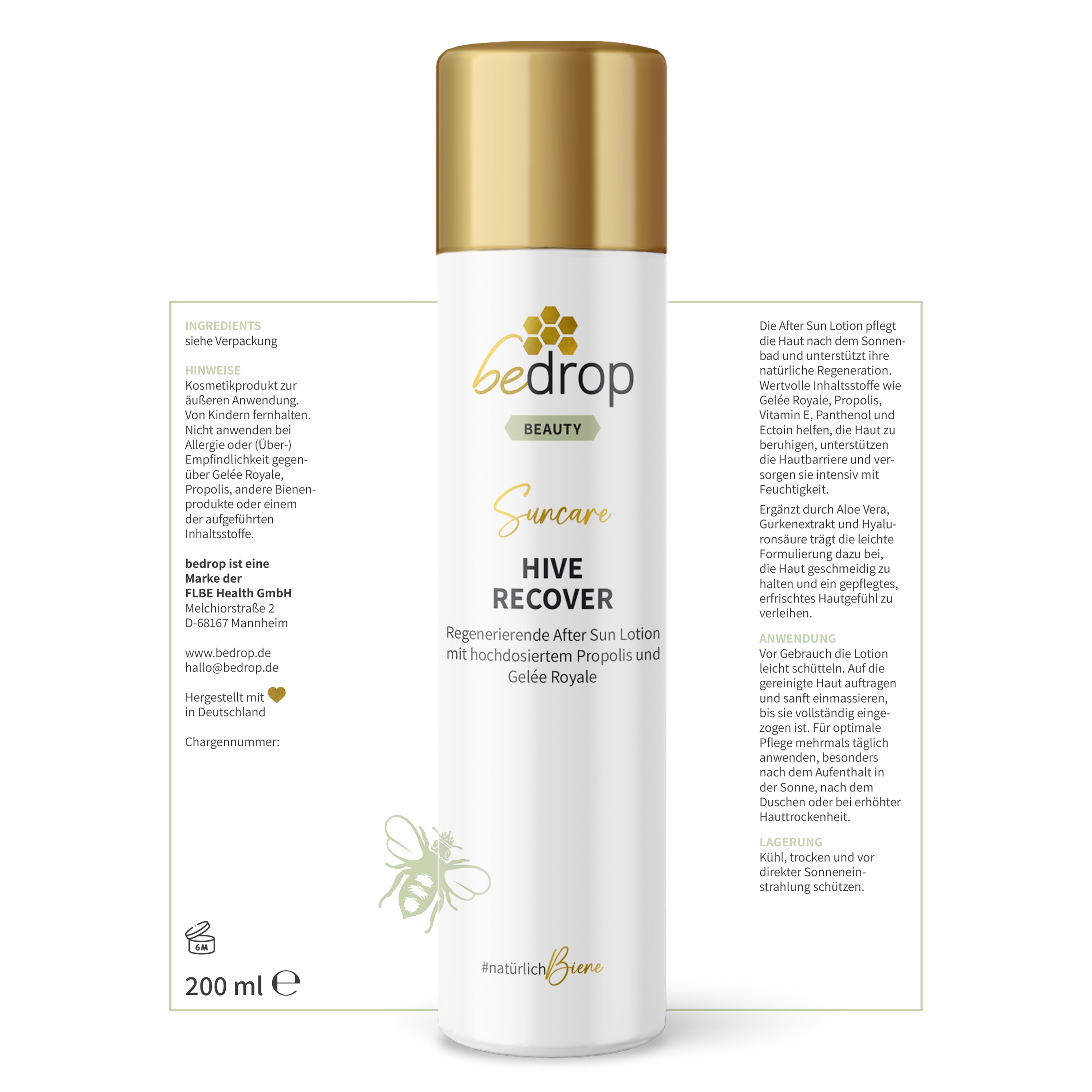 HIVE RECOVER - Lotion régénératrice après-soleil à la gelée royale hautement dosée & à la propolis - 200ml