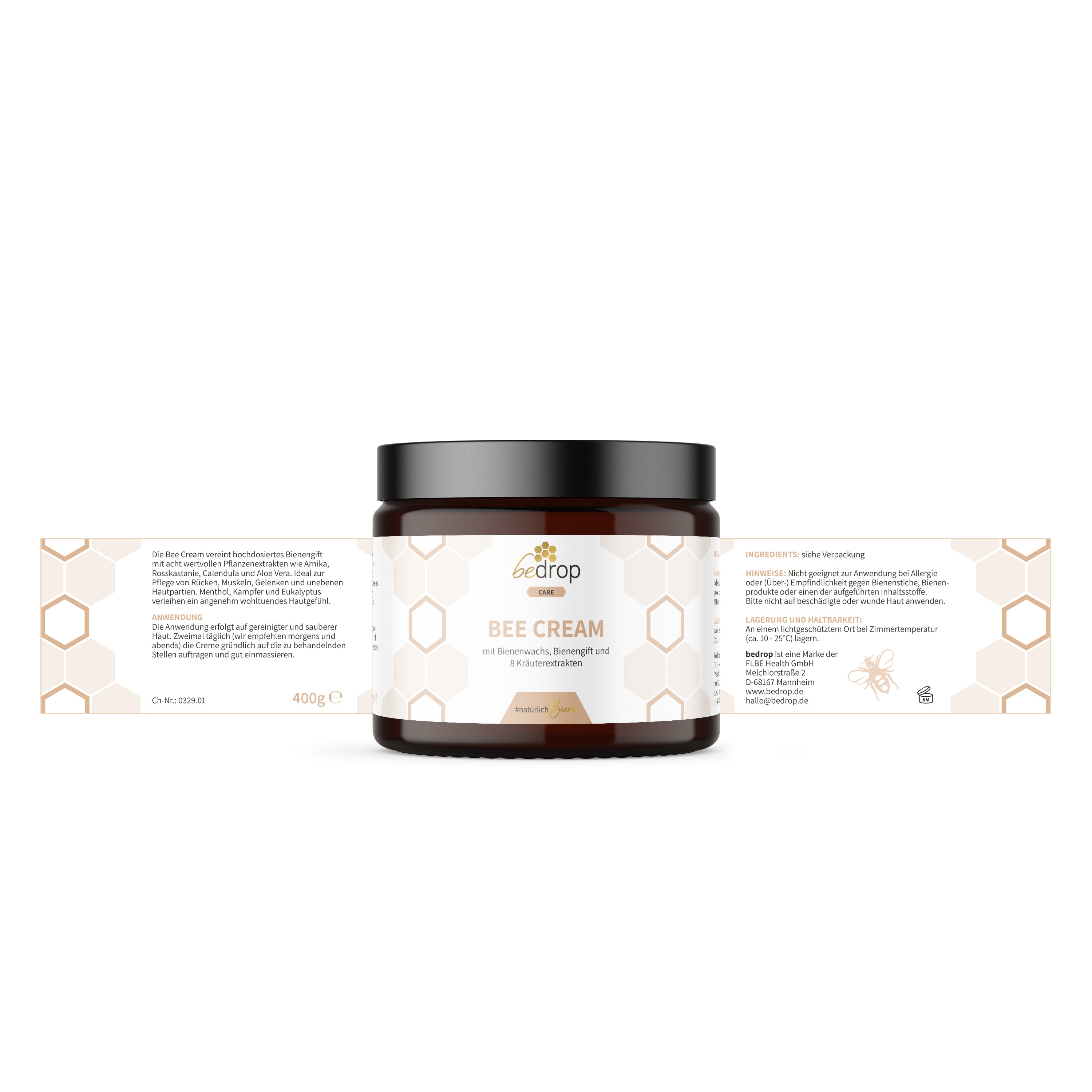 XXL Bee Cream Pommade au venin d'abeille avec 8 extraits d'herbes - 400g