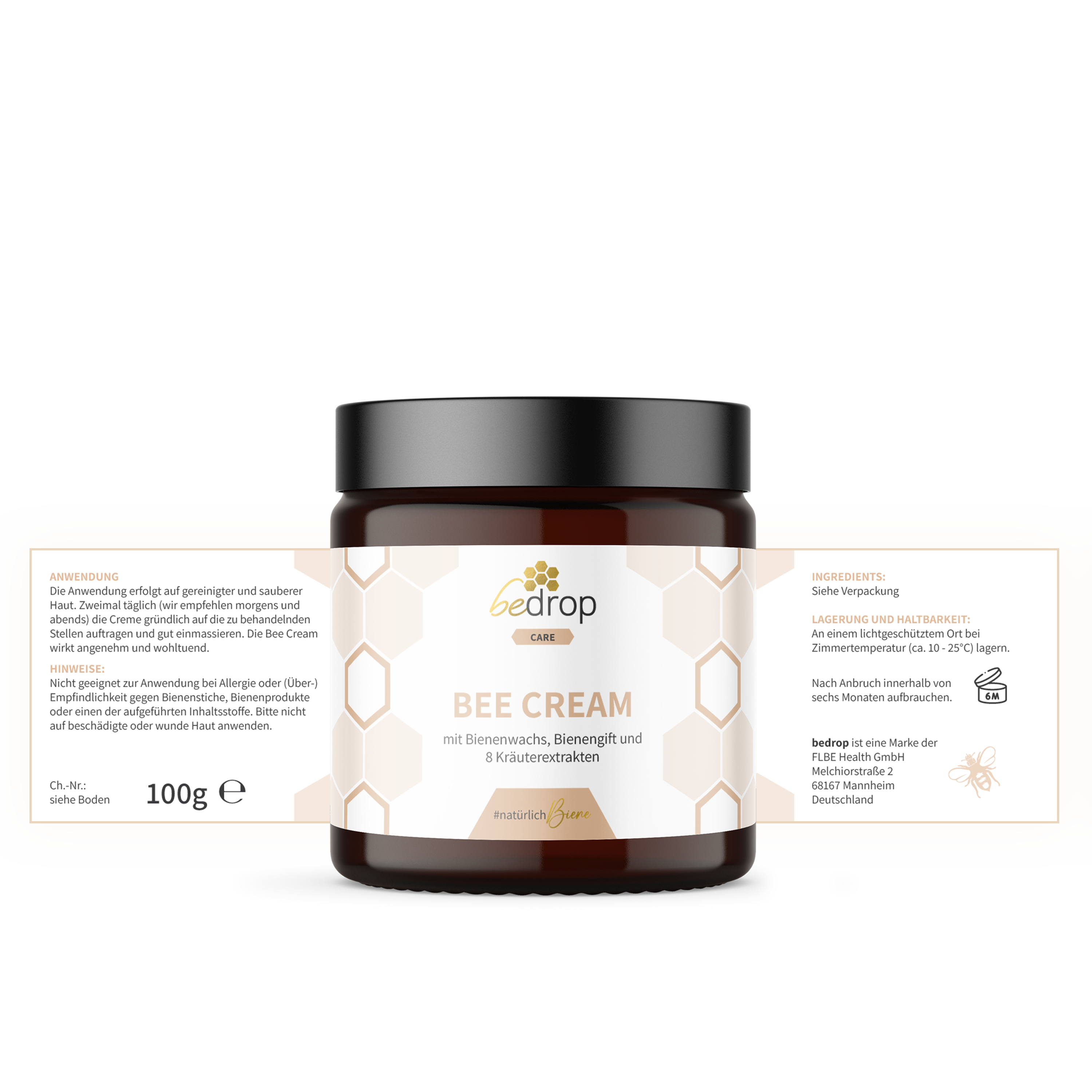 Bee Cream pommade au venin d'abeille avec 8 extraits d'herbes - 100g