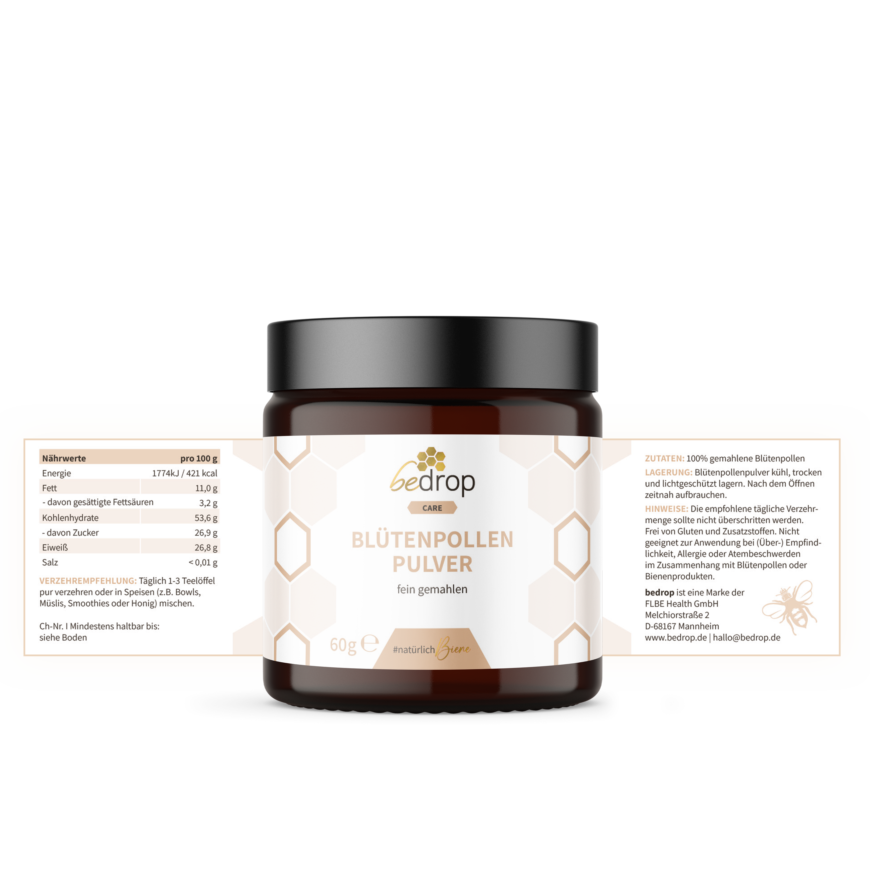 Set d'avantages : 3x poudre de pollen de fleurs / pollen d'abeilles - 60g (pollen de fleurs moulu) dans un set de 3 pièces