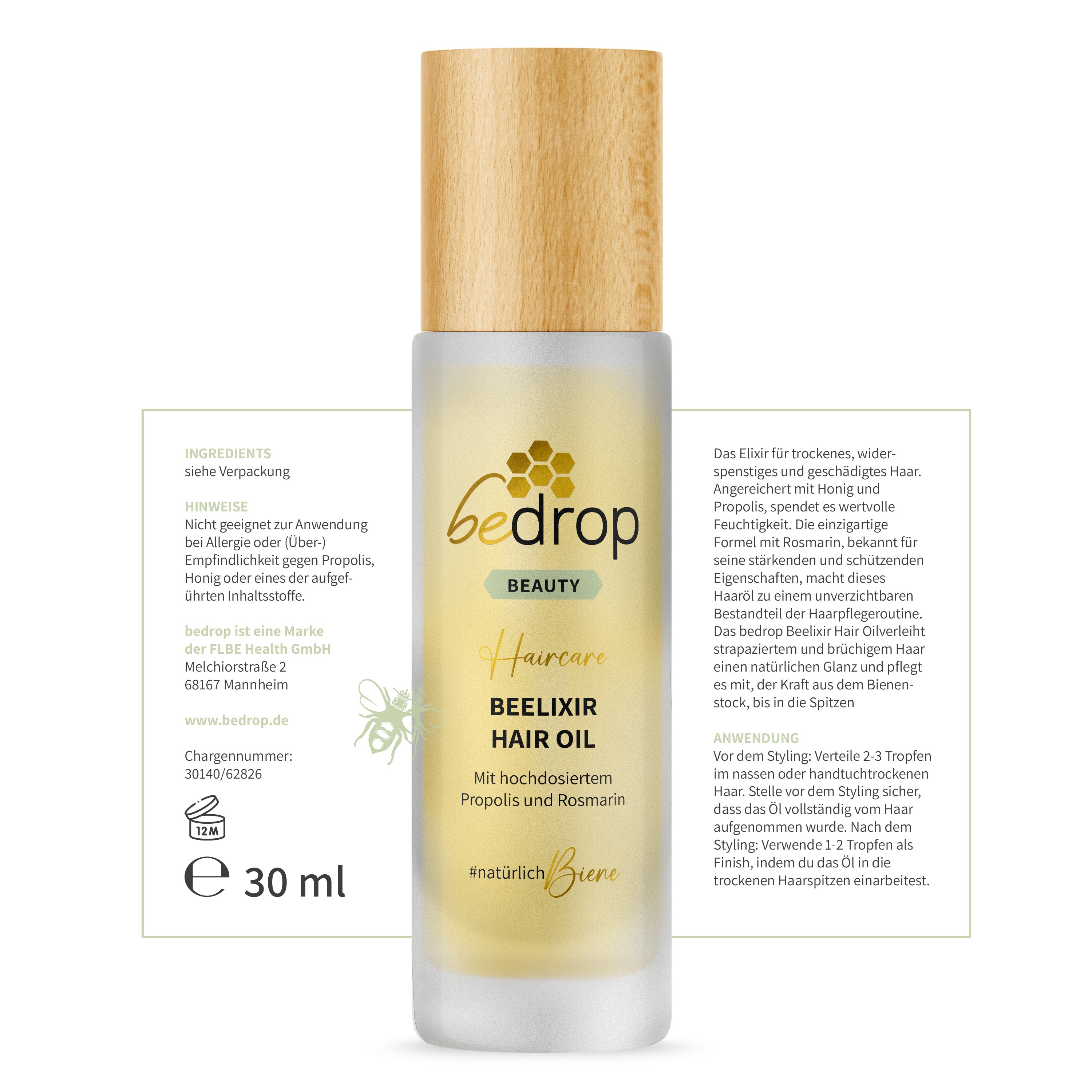Set d'avantages : 3x BEELIXIR HAIR OIL / Huile capillaire au miel de manuka, propolis et extrait de romarin - 30ml