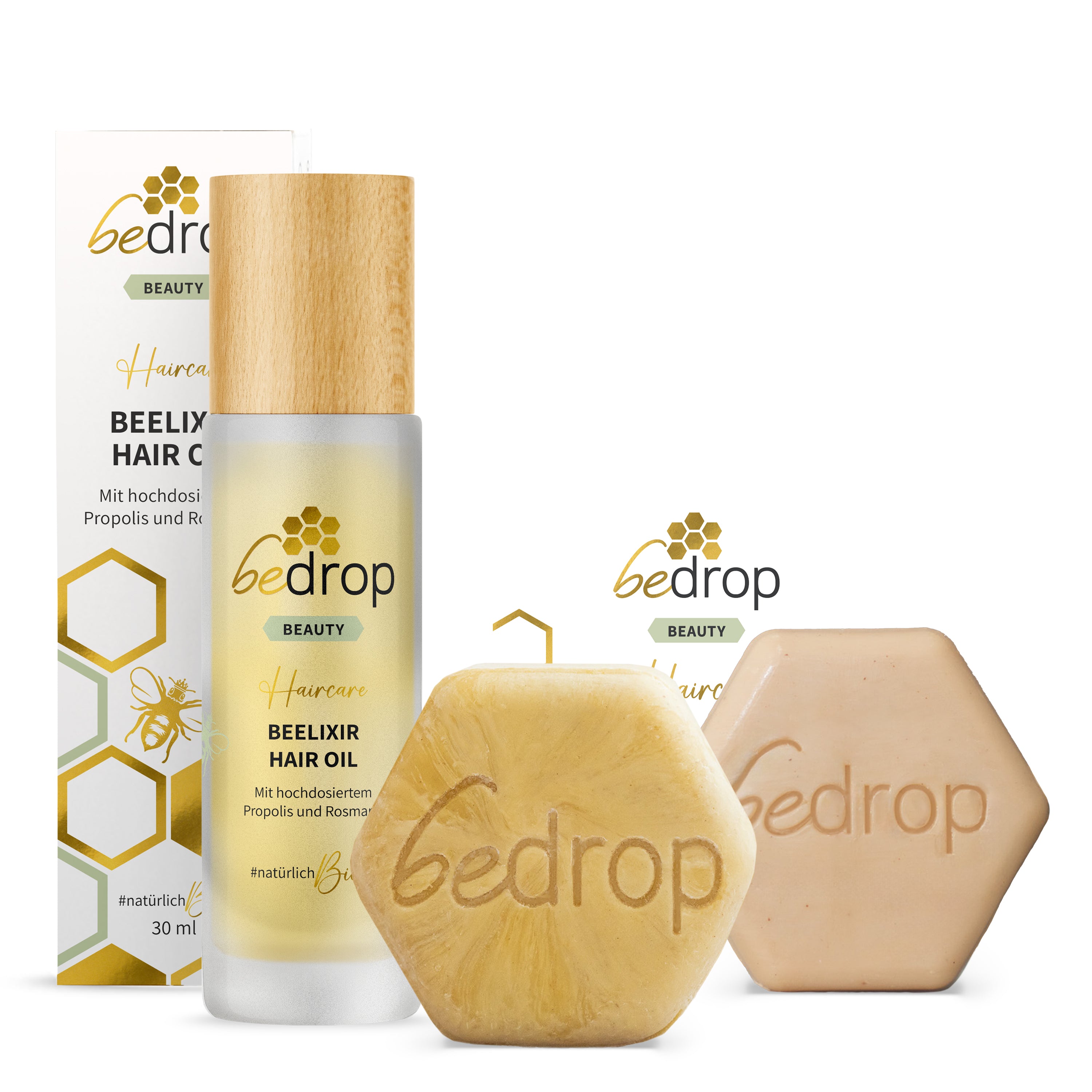 BEELIXIR Hair Care Set avec shampooing solide, conditionneur & huile capillaire