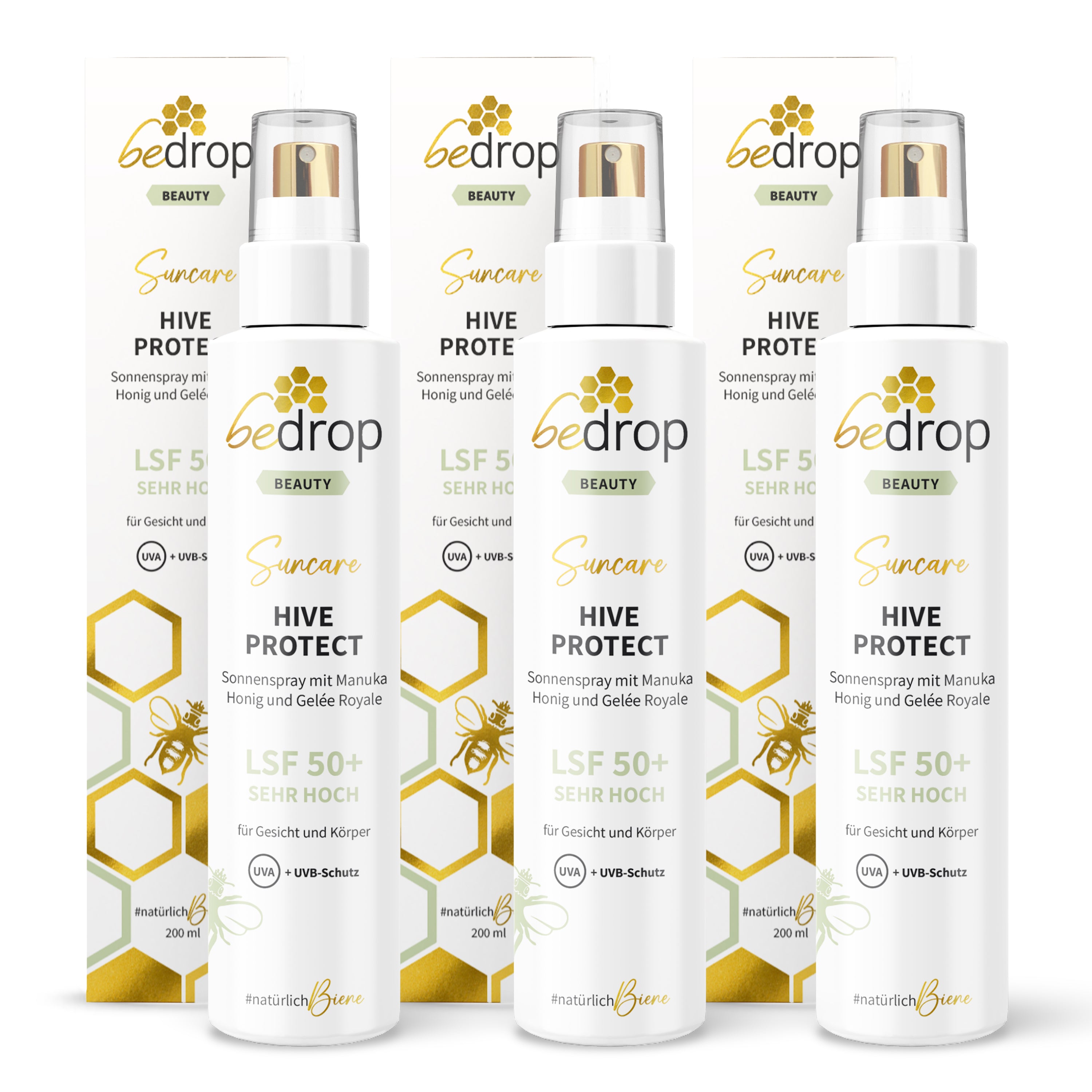 Coffret Avantage : 3x HIVE PROTECT SPF 50+ - Spray Solaire au Miel de Manuka et à la Gelée Royale - 200ml