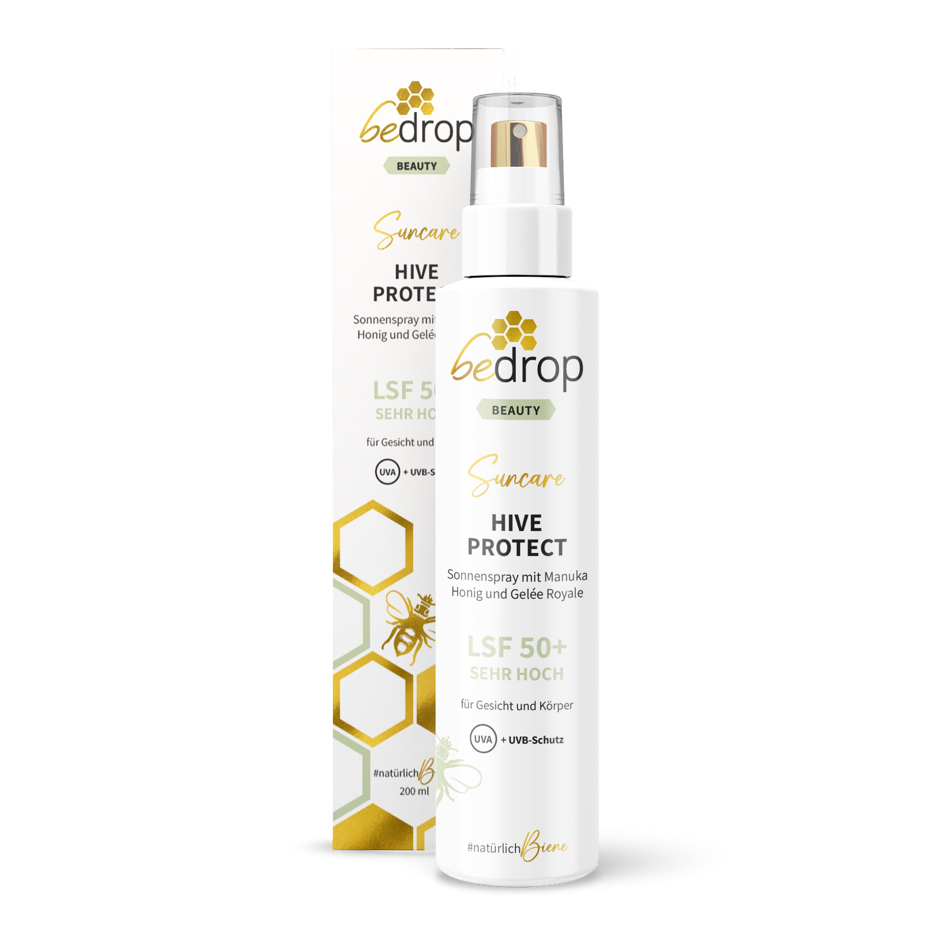 HIVE PROTECT SPF 50+ Spray Solaire au Miel de Manuka et à la Gelée Royale, Protection Solaire pour le Visage &amp ; Corps - 200 ml