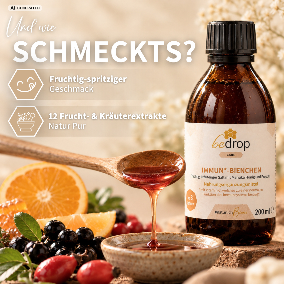 IMMUN*-BIENCHEN - Jus aux notes fruitées et herbacées, au miel de manuka et à la vitamine C issue de l'acérola / 200 ml