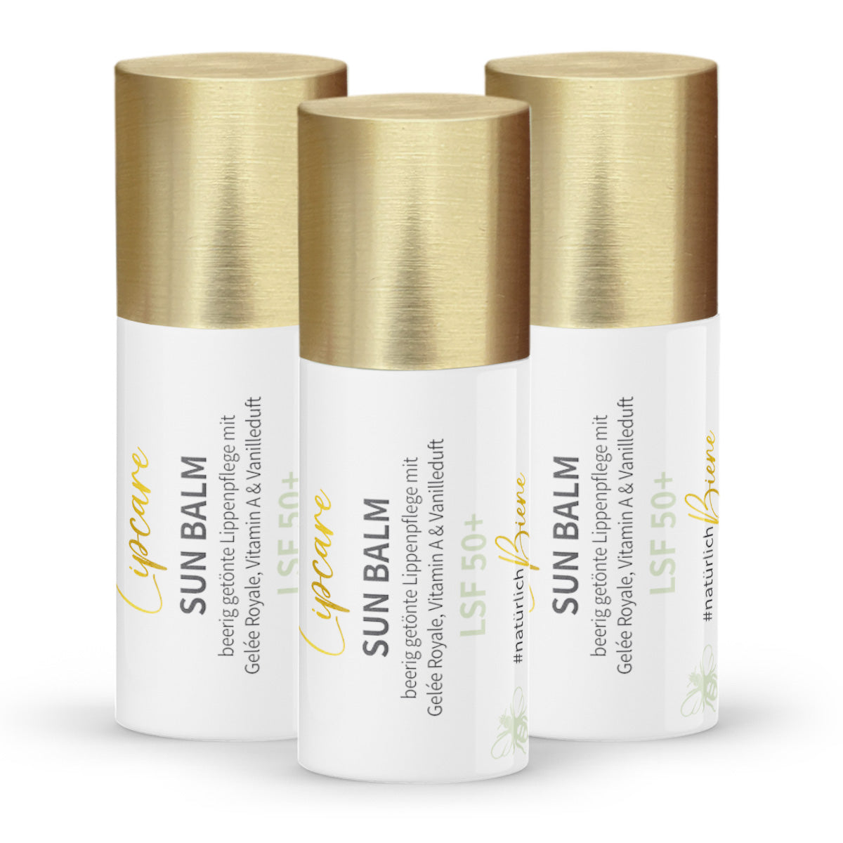 Coffret avantage : 3x Sun Balm SPF 50+ - baume teinté pour les lèvres à la gelée royale & au délicat parfum de vanille